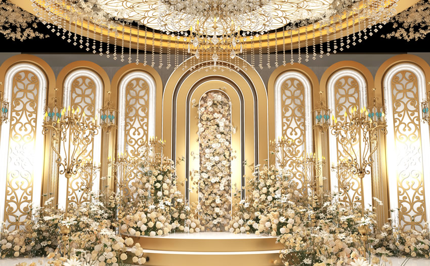 海原香槟色调婚礼堂效果展示